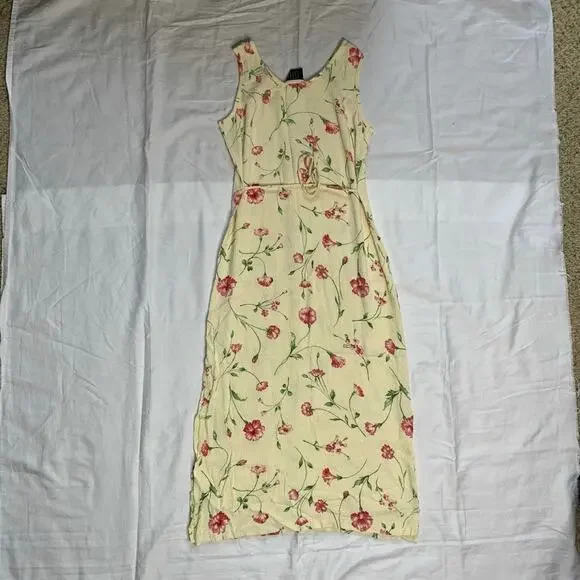 90s Yellow Cardigan Maxi Dress Set Preppy Summer Girl Next Door Dress - Picture 3 of 9